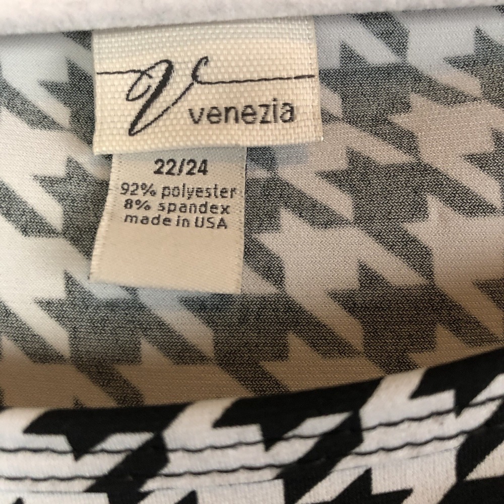 Venezia Womens Top 22/24 Long Sleeve Black White Houndstooth Pattern Made In USA - Picture 2 of 7